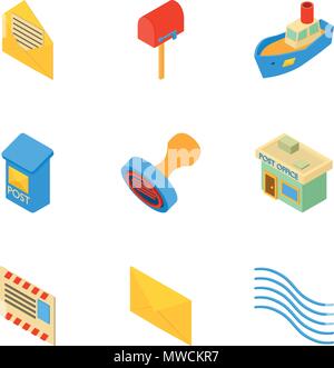 Mailing icons set, isometric style Stock Vector
