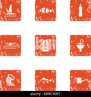Float icons set, grunge style Stock Vector