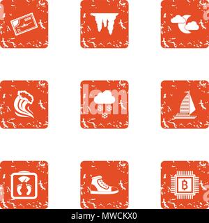 Eternal winter icons set, grunge style Stock Vector