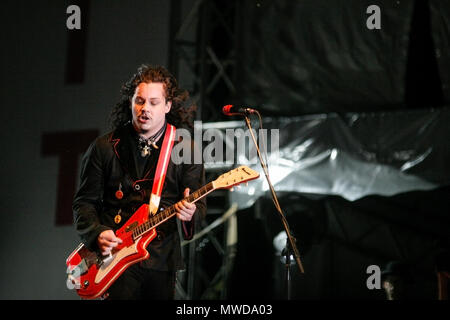 The White Stripes band performing at the Exit Festival 2005, Novi-Sad, Serbia. Stock Photo