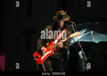 The White Stripes band performing at the Exit Festival 2005, Novi-Sad, Serbia. Stock Photo