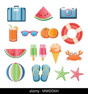 Summer sticker icon set paper art design. Can be used for banner, badges, symbol, element isolated background. Stock Vector