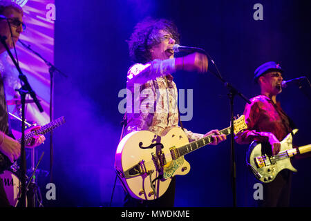 Norway, Oslo - May 31, 2018. The international progressive rock band Gong performs a live concert at Cosmopolite in Oslo. Here guitarist and singer Kavus Torabi is seen live on stage. (Photo credit: Gonzales Photo - Per-Otto Oppi). Credit: Gonzales Photo/Alamy Live News Stock Photo