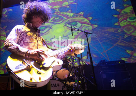 Norway, Oslo - May 31, 2018. The international progressive rock band Gong performs a live concert at Cosmopolite in Oslo. Here guitarist and singer Kavus Torabi is seen live on stage. (Photo credit: Gonzales Photo - Per-Otto Oppi). Credit: Gonzales Photo/Alamy Live News Stock Photo