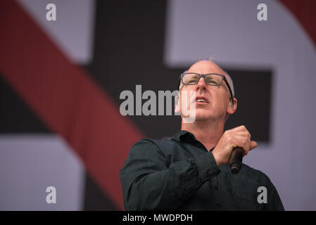 01 June 2018, Germany, Nuremberg: Singer Greg Graffin of punk rock band 'Bad Religion' performs at the music festival 'Rock im Park', which runs until 03 June 2018. Photo: Nicolas Armer/dpa Stock Photo