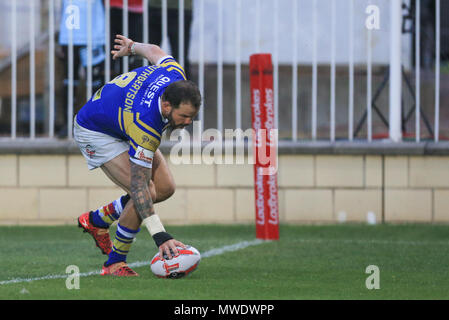 Friday 1st May 2018 , LD Nutrition Stadium, Leeds, England; Ladbrokes Challenge Cup Quarter-Final, Leeds Rhinos v Leigh Centurions; Adam Cuthbertson of Leeds Rhinos goes over for a try Stock Photo