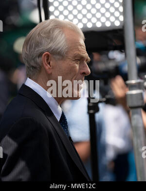 Washington, USA. 1st June 2018. Peter Navarro, Assistant to the President, Director of Trade and Industrial Policy speaks to television at the White House in Washington, DC, June 1, 2018. Credit: Chris Kleponis/CNP /MediaPunch Credit: MediaPunch Inc/Alamy Live News Stock Photo