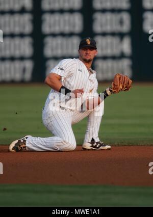 Jun 2, 2018: Arkansas left fielder Heston Kjerstad #18 moves over under a  fly ball hit towards him. Arkansas defeated Southern Miss 10-2 in the NCAA  Fayetteville Baseball Regional at Baum Stadium