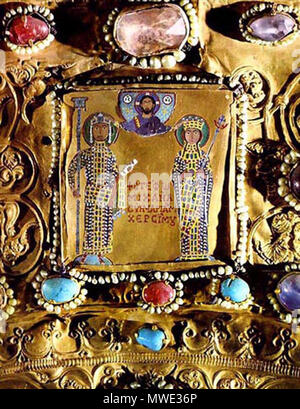 . Khakhuli triptych, medieval artwork from Georgia. Emperor Michael VII Ducas and Empress Mary . 10th-12th cc. Anonymous 338 Khakhuli icon. Doukas Stock Photo