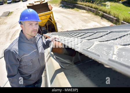 man working on the new roof Stock Photo