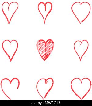Hand drawn red hearts. Doodle red heart love symbols isolated on white ...