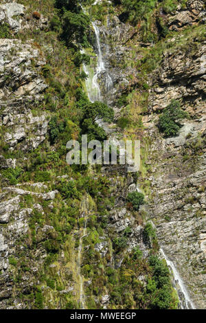 Ribbon waterfall in the sunshine from the Tweede Waterval hike in the Jonkershoek, Cape Nature nature reserve, garden route, south africa Stock Photo