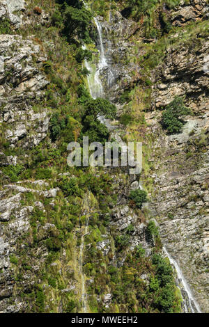 Ribbon waterfall in the sunshine from the Tweede Waterval hike in the Jonkershoek, Cape Nature nature reserve, garden route, south africa Stock Photo