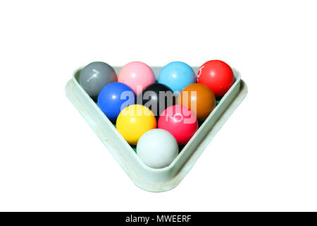 Billiard balls arranged in triangle Stock Photo
