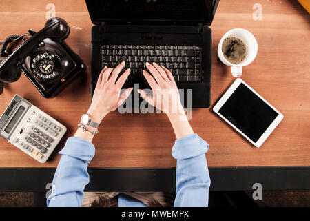 top view, business woman writes on the keyboard Stock Photo