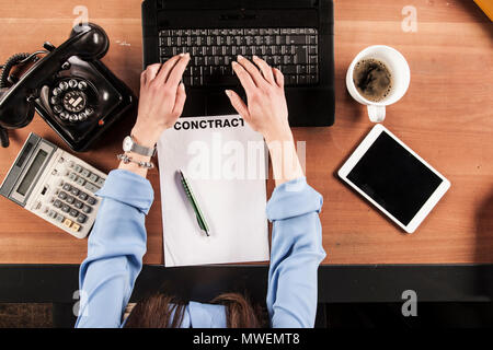 top view, business woman working on computer Stock Photo