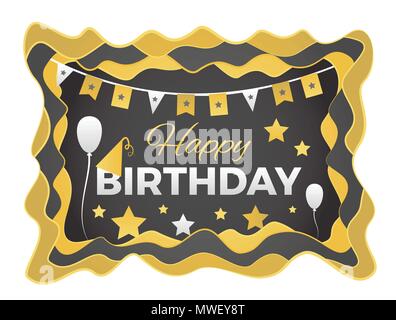 Happy Birthday 3D abstract illustration with paper cut shapes Stock Vector