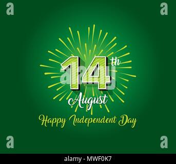Pakistan Independence Day Wallpaper, 14th August Logo with Firework Stock Vector