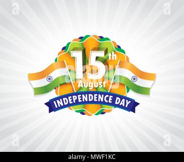 15th August, India Independence Day Logo, Typographic emblems & badge with grey background, Vector illustration Stock Vector