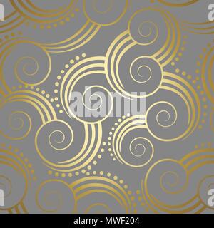 Seamless golden swirls pattern wallpaper on grey background. This image ...