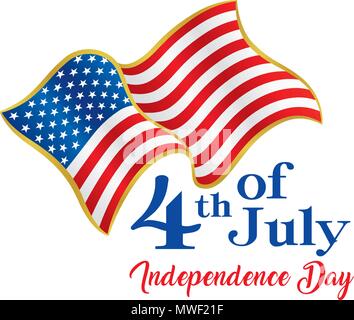 Fourth of July, United Stated independence day Logo. USA flag waving in the wind, Typographic emblems & badge with white Background, vector illustrati Stock Vector