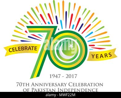70th Anniversary Celebration of Pakistan Independence Logo, Typographic emblems & badge with grey background, Vector illustration Stock Vector
