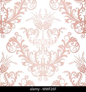Seamless rose gold floral vintage wallpaper pattern. This image is a vector illustration. Stock Vector