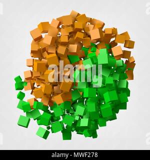 different colored cube trails rotating as ying and yang symbol. 3d style vector illustration. Stock Vector