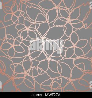 Seamless gold floral lines wallpaper pattern on grey background. This image is a vector illustration. Stock Vector