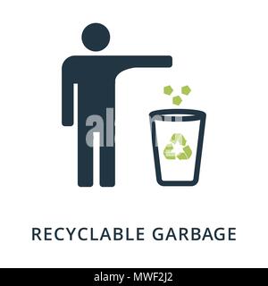 Recycling garbage icon. Flat style icon design. UI. Illustration of recycling garbage icon. Pictogram isolated on white. Ready to use in web design, apps, software, print. Stock Photo