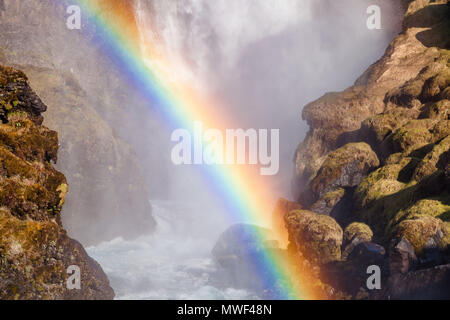 Waterdall Rainbow Iceland Stock Photo