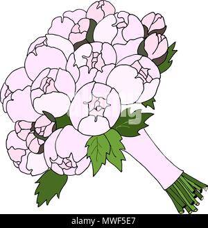 Bouquets of rose, peony. Pink and white wedding flowers on white background. Stock Vector