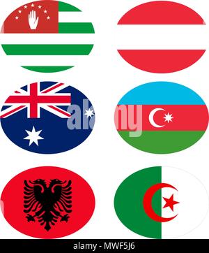 Vector illustration set of flags with names. Stock Vector