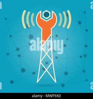 Wireless network repair creative conceptual logotype icon design Stock Vector
