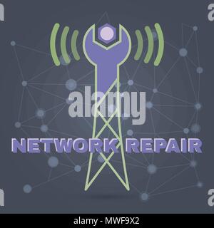 IT and mobile phone company logotype design - fixing wireless networks concept Stock Vector