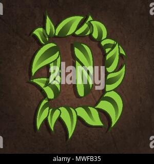 Capital letter D logotype with leafs on organic background Stock Vector