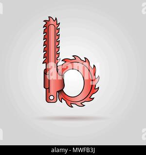 Stylized chainsaw logotype design - lowercase letter b in red color Stock Vector