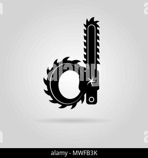 Lowercase letter d as chainsaw - creative logotype design for carpenter business Stock Vector