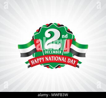 2nd December Logo with UAE Flag, Typographic emblems & badge with grey background, Vector illustration Stock Vector