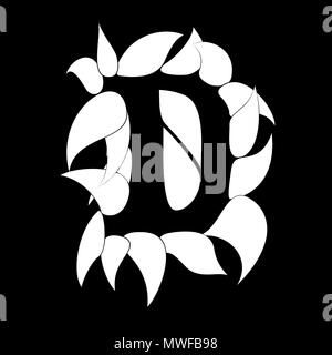 White leafs forming letter D - stylized logo design in black and white Stock Vector