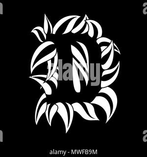 Logo D capital letter with leafs stylized in black and white Stock Vector