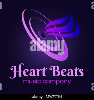 Speaker with sound waves logo design glowing in ultraviolet Stock Vector