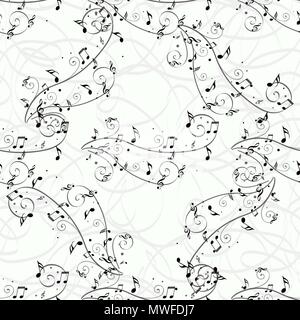 vector seamless pattern musical notes, black and white eps10 Stock Vector