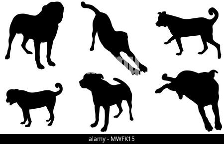 Set of different dog silhouettes isolated on white Stock Photo