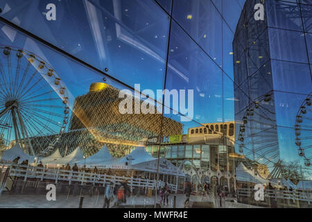 Reflection of Centenary Square in the Symphony Hall building in Birmingham Stock Photo