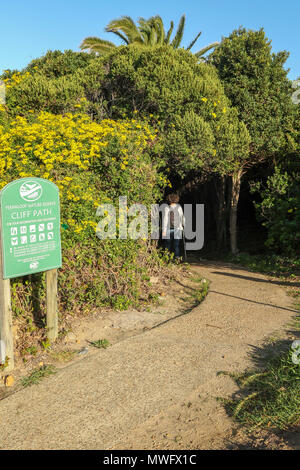 Adventure along the Hermanus costal path with sign, Hermanus, Garden Route, South Africa Stock Photo