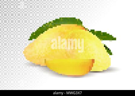 Fresh Mango with slice Isolated On White Background. Vector 3d illustration Stock Vector