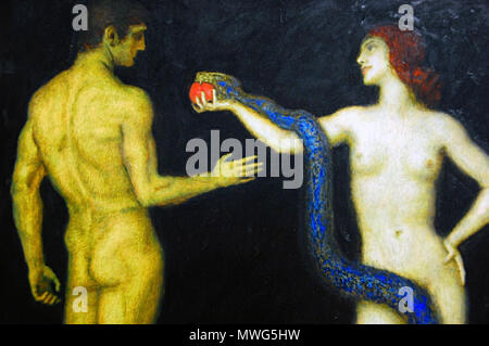 .  English: Franz Von Stuck's symbolist painting 'Adam and Eve'. . 6 February 2008, 23:31:19  218 Franz-Von-Stuck-adam-and-Eve Stock Photo
