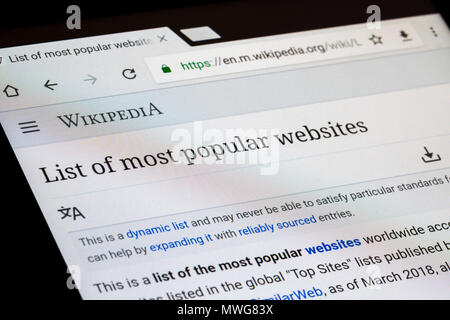 Wikipedia Internet website on a tablet. Stock Photo