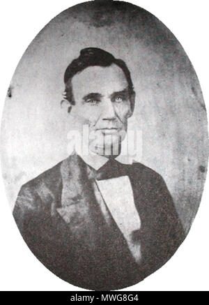 .  English: Photograph of Abraham Lincoln. Camarama and place unknown, about 1858. .  English: A Civil War soldiar from Parma, Ohio, was the original owner of this portrait, published in the Cleveland Plain Dealer onf February 12, 1942, from a print in the Anthony L. Maresh collection. Possibly it is a photographic copy of one of two daguerreotypes, both now lost, taken in Ohio. . circa 1858  372 Lincoln O-13, c1858 Stock Photo